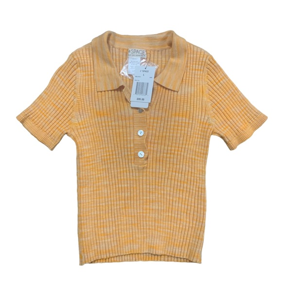 L SPACE ribbed collared short sleeve molly top apricot size small - Picture 2 of 9